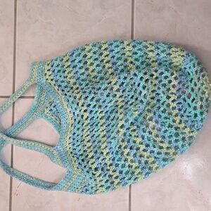 Chic Crochet Tote Bag in Blue and Green